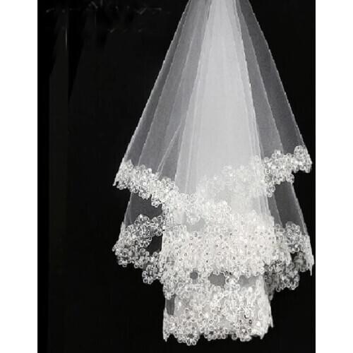 New Arrival White 1.5m Lace Applique Edge Bridal Wedding Veils Bride Veils Wedding Accessory