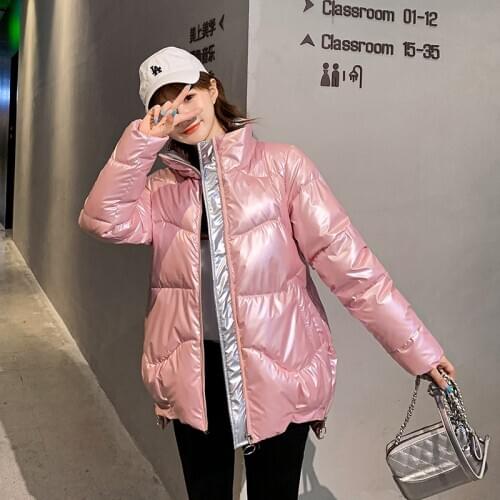 2020 Autumn Womens Winter Coats Fashion Glossy Stand Collar Parkas Winter Jacket Women Shinny Padded Cotton Coat plus size 3XL