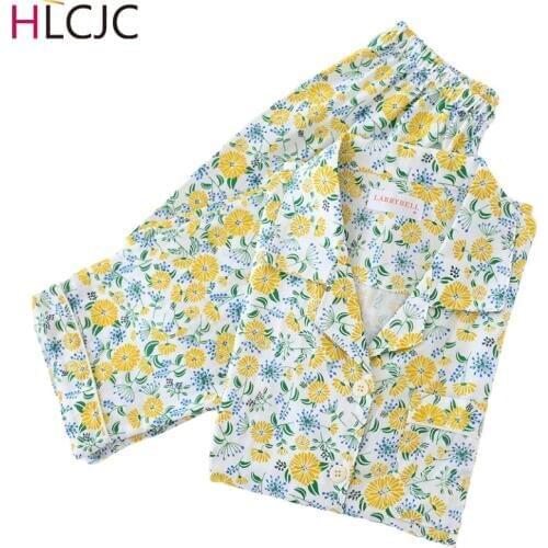 Korea Fresh Flowers Pajama Sets Women 100% Gauze Cotton Long Sleeve Casual Sleepwear Pyjamas Femme Spring Pijama Mujer 2021 New