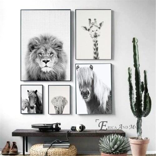 White Black And Horse Giraffe Animals Posters and Prints Wall art Decorative Picture Canvas Painting For Living Room Home Decor