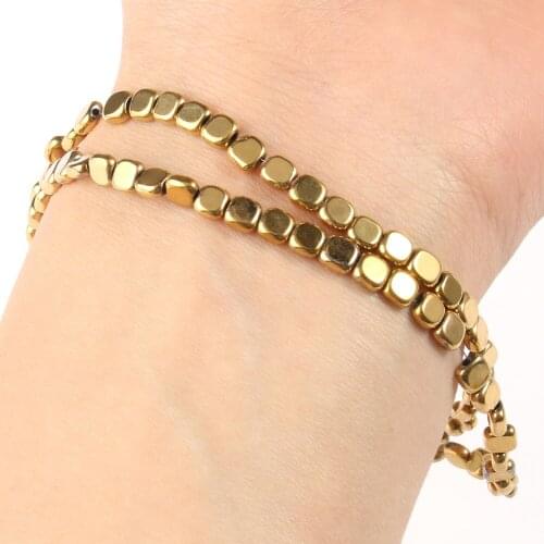 Excellent Color Retention Real Gold Plating Hematite Beads Natural Stones Square Beads for Jewelry Making DIY Bracelets Necklace