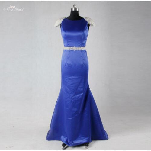 RSE708 Cap Sleeves Royal Blue Party Dresses Long Evening Dress With Crystals