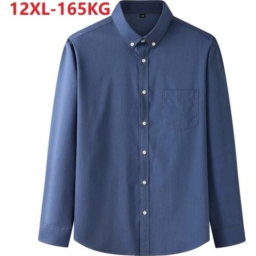 High quality autumn Men denim Shirt expensive long Sleeve 10XL 12XL 11XL Large Size oversize fat cow boy Shirt pockets Shirt 60