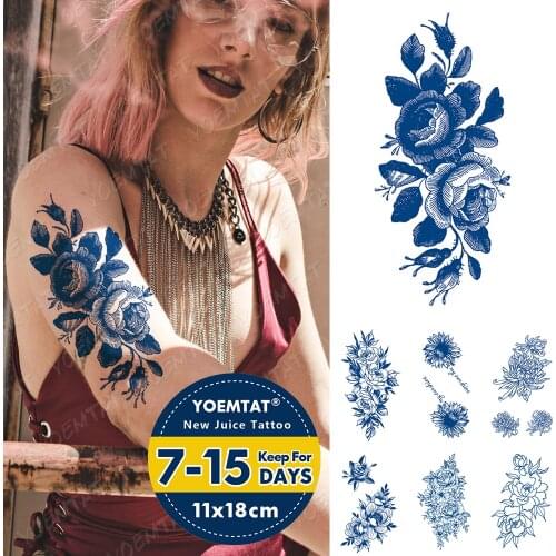 Juice Lasting Waterproof Temporary Tattoo Sticker Line Peony Rose Chrysanthemum Sunflower Flash Fake Tatto Feminine Ink Body Art