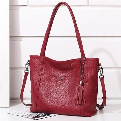 2021 New Real Leather Tote Bag Large Capacity Genuine Leather Tassel Handbags Multiple Compartments Ladies Shoulder Crossbody
