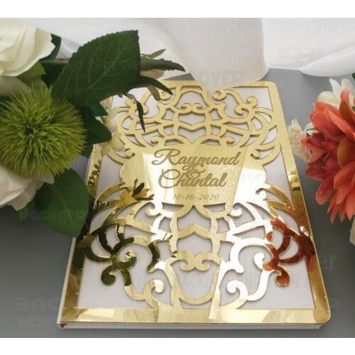 Wedding Guest Book Guestbook Personalized Custom Mirror Gifts Names Date Party White Engrave Laser Cut Royal Retro Vintage G001
