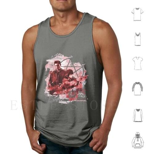 Supernatural Watercolor Tank Tops Vest Cotton Supernatural Watercolor Winchester Brothers Family Dean Winchester Sam Winchester