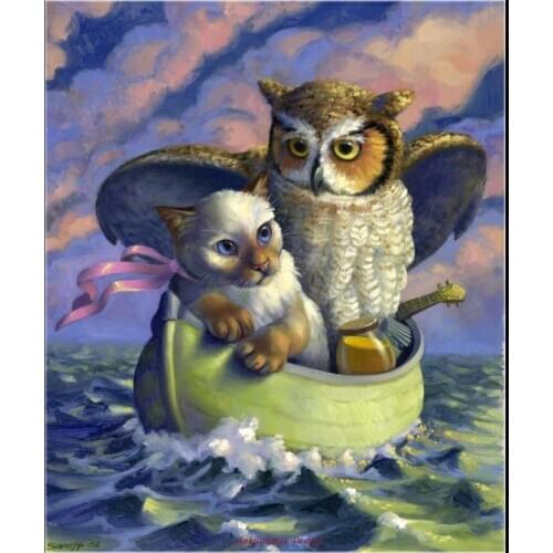 Embroidery Counted Cross Stitch Kits Needlework - Crafts 14 ct Aida DIY Arts Handmade Decor Oil painting - Owl and Pussycat