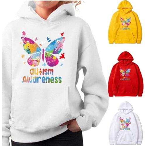 Women Cute Butterfly Print Long Sleeve Hoodies Polyester Fashion Hooded Female Pullover Clothes Sweatshirt