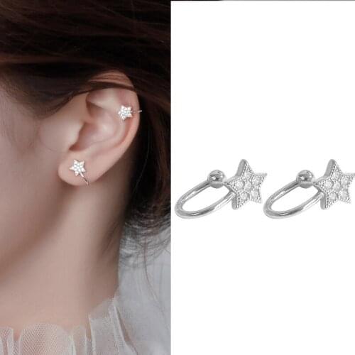 Temperament 925 Sterling Silver Clip Earring For Women Girls without Piercing Cute Sparkling Star Zircon Ear Bone Luxury Earcuff