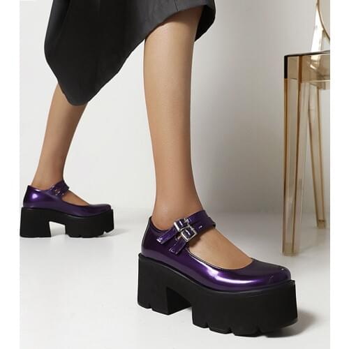 RIBETRINI Brand Female Luxury Comfy Pumps Platform Thick Bottom Chunky Buckle Marry Janes Pumps Spring Autumn Shoes Woman