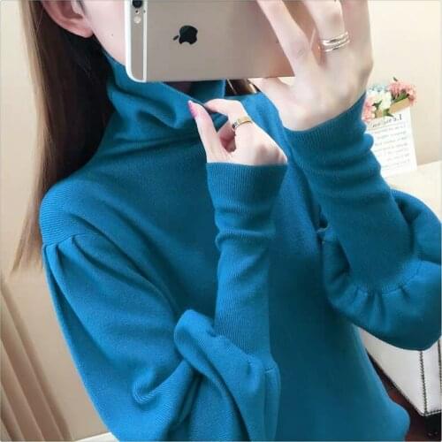 Women New Sweaters Solid Turtleneck Female Fashion Pullover Lantern Sleeve Loose Bottoming Autumn Winter Knitted Sweaters L245
