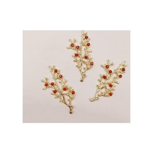 10pcs/lot Alloy Branch Gold Red Rhinestone Buttons Pendants Decorative Jewelry Earrings Choker Hair DIY Jewelry Accessories