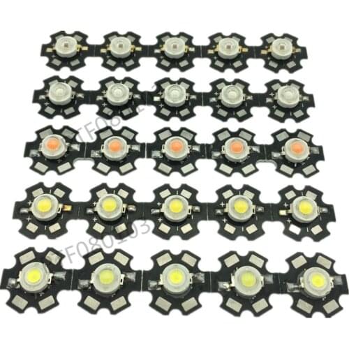 100pcs 1W 3W High Power white warm white red green Blue Royal blue 660nm LED with 20mm star pcb