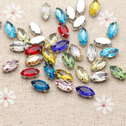 100pcs 4x8mm Mini Size Mix Color Navette Sew On Rhinestone With Claw Setting Silver Back Fancy Stone With Metal Claw With Holes