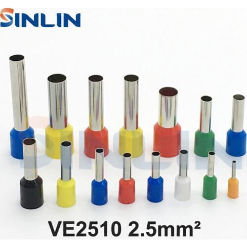 1000pcs/lot Crimp Terminal VE2510 tube pre insulating terminal Bootlace Ferrules AWG14 2.5mm^2 Brass ;ead ;ength 10mm