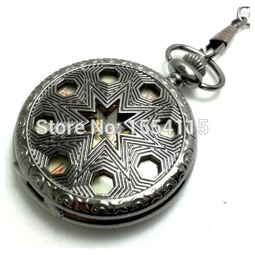 20pcs/lot Wholesale High Quality Black Hollowed Star Mechanical Pocket Watch Retro Roman Dial Flip Watch Hot Sale