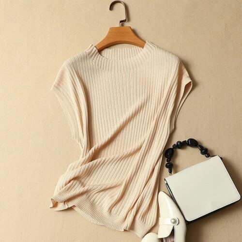 2021 Summer New Silk Knitted Women T-Shirts O-Neck Solid Slim Sexy Office Lady Elegant Top Tees Fashion Outwear Tops