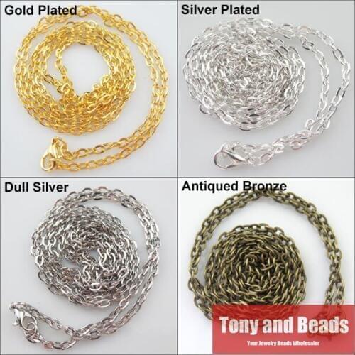5Strands=1Lot !) (70cm/28") 2.5MM Flat Rings Necklaces Clasp Chains Silver Gold Dull Silver Plated For DIY C13