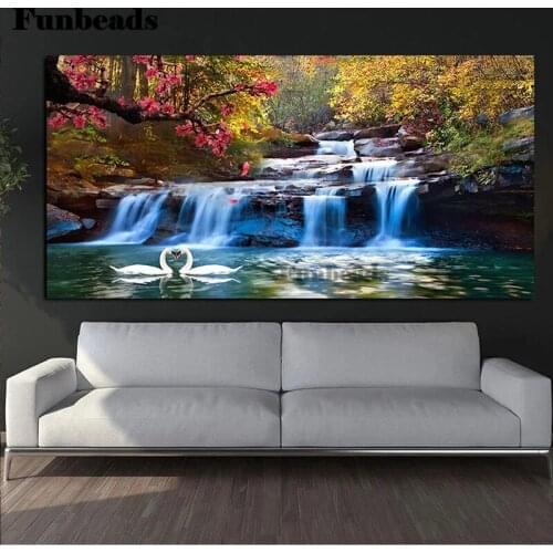 Natural Scenery 5d Diy Diamond Painting Waterfall Woods Swa Diamond Embroidery Cross Stitch Full Drill Rhinestone Decor FF3621