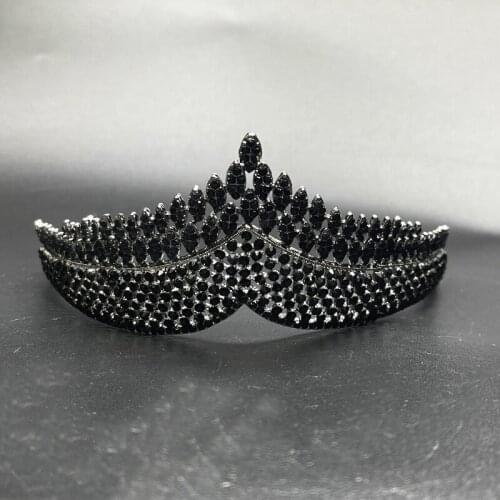 Baroque Crown Halloween Cosplay Party Decor Hair Jewelry Black Rhinestone Tiaras and Crowns For Bride Wedding Headbands