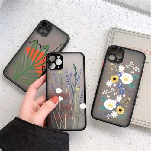 Art Floral Oil Painting Phone Case For iPhone 12 Mini 11 Pro Max 7 8 Plus XS Max X XR SE 2020 Matte Geometry Leaves Back Cover