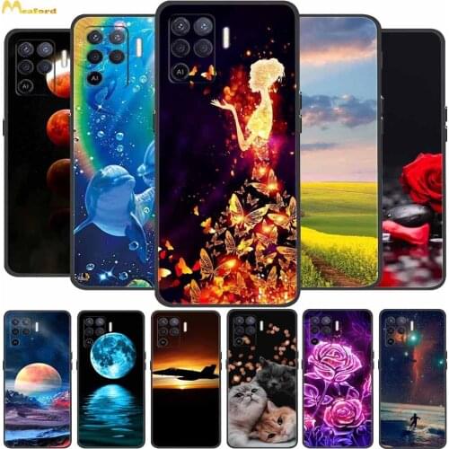 For Reno5 Lite Case Butterfly Girl Silicone Soft Phone Cover For Oppo A94 Reno5 F Case Black TPU Funda Reno 5 Lite 5lite Capa