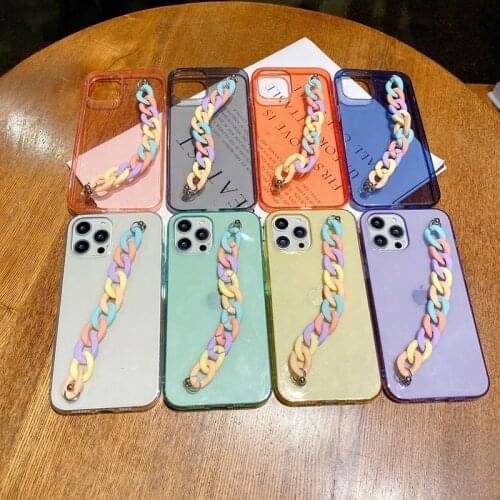 INS Rainbow Colored Chain Phone Case For iPhone 11 12 Pro Max 11Pro SE 2020 7 8 Plus XS Max X XR Transparent Soft TPU Back Cover