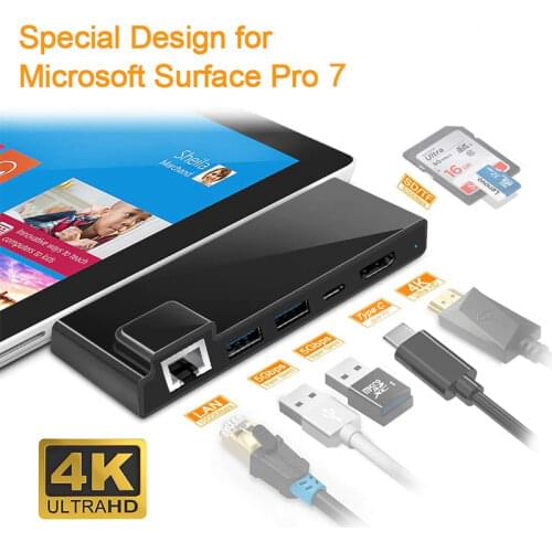 Microsoft Surface Pro7 USB C Hub,Build-in SD/TF Card Reader 4K HDMI-compatible RJ45 Gigabit Ethernet PD Adapter Docking Station