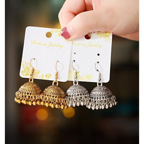 Egypt Gypsy Jewelry Retro Ethnic Indian Jhumka Small Bells Beads Tassel Dangle Earrings For Women Bohemian Pendients Party Gift