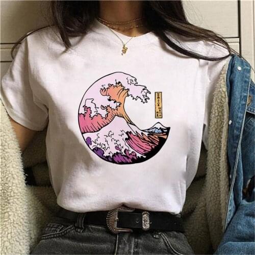 Aesthetic Tshirts Great wave and Sunrise Printed Women T Shirt Short Sleeve Casual White Top Tee Female Harajuku T-Shirts Woman