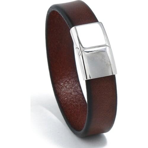 Geometric Stainless Steel Accessories Wristband Combination Leather Mens Bracelet Classic Luxury Style For Handsome Boys Gift