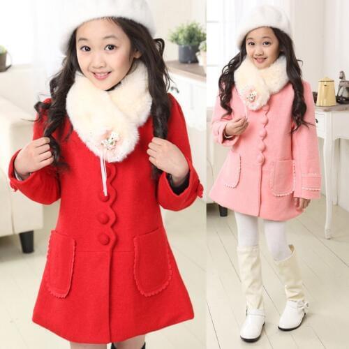 Good quality! 2020 Autumn and Winter Girls Woolen Coat Big Virgin Wool Coat Children Thick Fur Collar Coat Factory Outlets