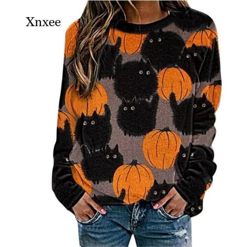 Hoodies Pumpkin Print Pullover Womens Long-Sleeved Sweatshirt Casual Pullover O-Neck Elegant Autumn Brief Daily Halloween Tops