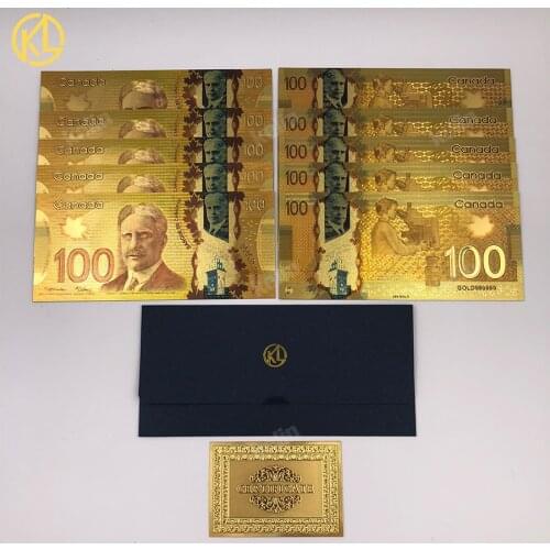 KL 10pcs per lot Currency Banque Du Canada Souvenir Banknote 100 Canadian Dollar Gold Foil Banknote Bill