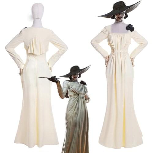 Halloween Party Outfit For Women Alcina Dimitrescu White Dress Cosplay Costume Village Chatelain Alcina Biohazard Movie Uniform