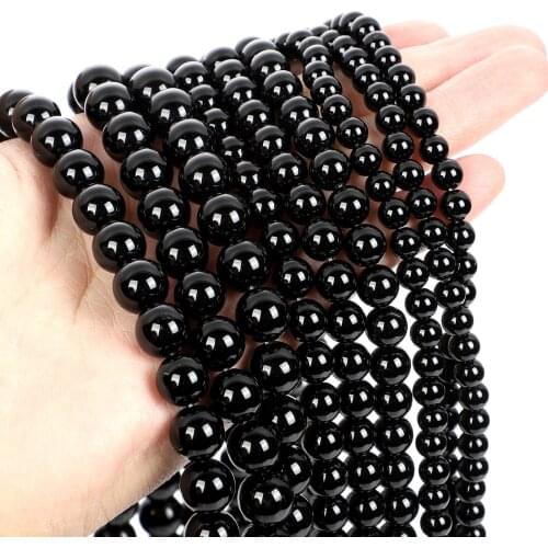 15" Strand Fashion Natural Stone Beads Black Onyx Agat Chalcedony Round Loose Beads For Jewelry Making Bracelet Neck 4-12mm