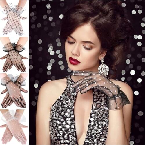 New 1 Pair Lace Gloves Autumn Summer Women Short Tulle Gloves Stretchy Lotus Leaf Sheers Flexible Mesh Gloves Full Finger