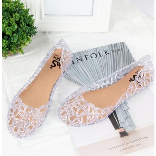 2020 summer new womens shoes beach flat birds nest hole shoes plastic crystal jelly hollow mesh sandals
