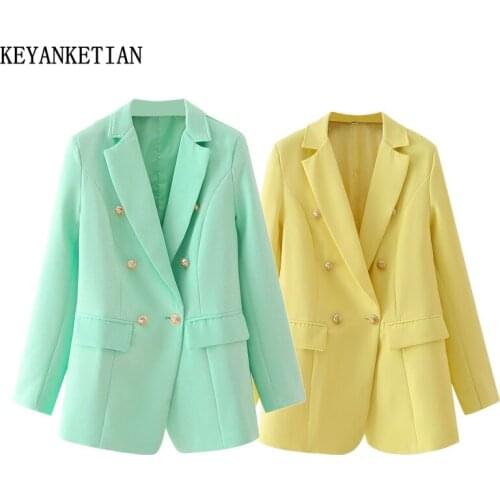 KEYANKETIAN New Office lady suit jacket womens classic lion button double-breasted slim texture blazer
