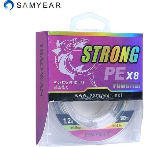 New! 8 Strands Multicolor Super Quality High Strength Braided Fishing Line 8-70LB 100m DIAOWAN