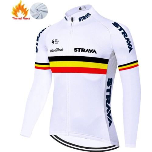 Belgium Team STRAVA cycling jersey long sleeve ​2021 camisa de ciclismo ​​Winter Thermal Fleece mallot ciclismo hombre