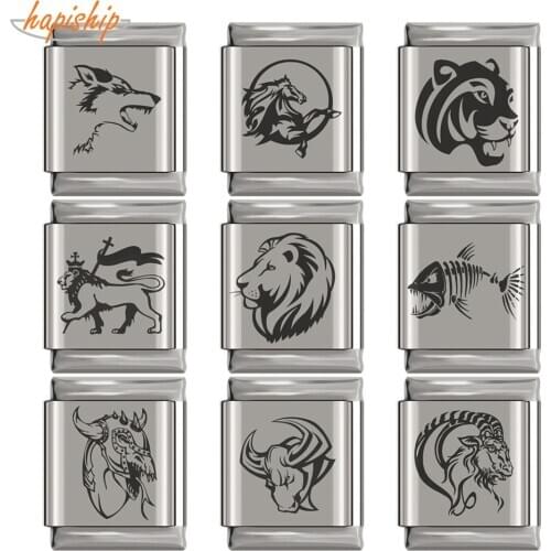 Hapiship Original Daisy Leo Fishbone Bull Horse Wolf Tiger Charm Fit 13mm Bracelet Stainless Steel Jewelry Making DJ174