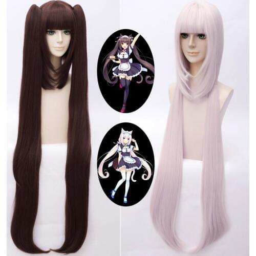 Game Nekopara Cosplay Wigs Chocolat and Vanilla Cosplay Wig Synthetic Hair Perucas Cosplay Wig + Wig Cap