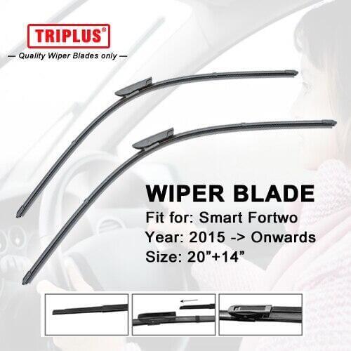 Front Wiper Blade for SMART Fortwo (2015-Onwards) 1 set 20"+14",Flat Aero Beam Windscreen Wiper,Boneless Windshield Soft Blades
