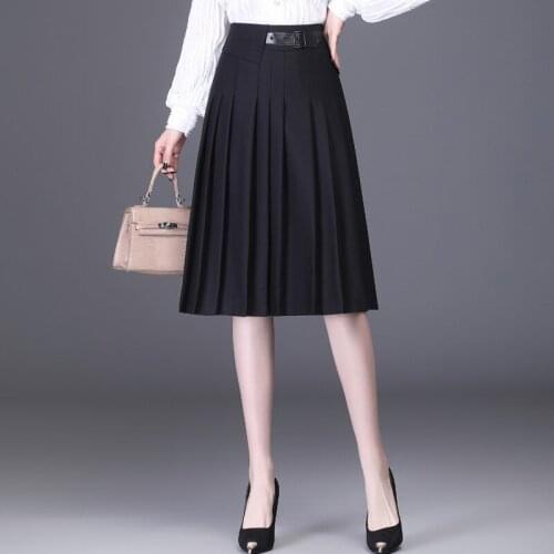 2021 Pleated Midi Skirt Female Spring & Autumn High Waist Fashion Mid-length A-line Skirt Over The Knee Umbrella Skirt BSQ418