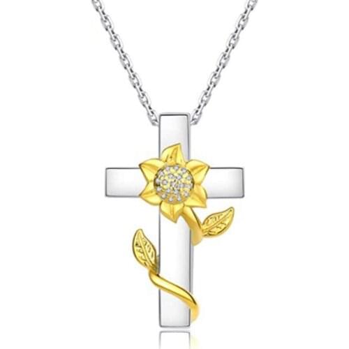 Sunflower Cross Urn Necklace For Ashes Stainless Steel Pendant Locket Keepsake Memorial Urn Jewelry For Ashes For Women