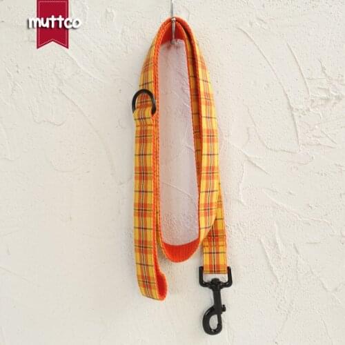 MUTTCO Adjustable collar Cheese Plaid handmade pet products 5 sizes metal buckle double cloth dog collar and leash UDL098H