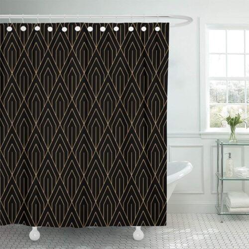 Silver Gatsby Vintage Pattern Geometric Gold Black Luxury Line Shower Curtain Waterproof Polyester Fabric 60 x 72 Inches