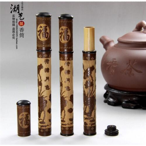 Fine jade bamboo carving lotus pond moonlight brief paragraph joss stick cylinder tube teachers appliance Xiang xiang tube
